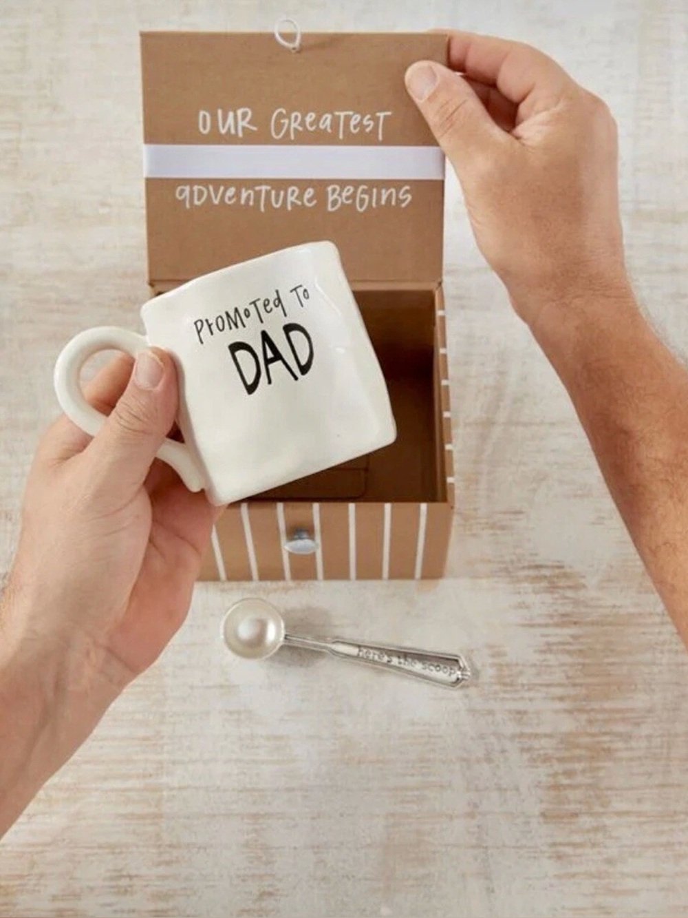 Mud Pie “Promoted to Dad" White Ceramic Mug Gift Set